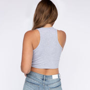 High Neck Ribbed Crop Tank in Grey