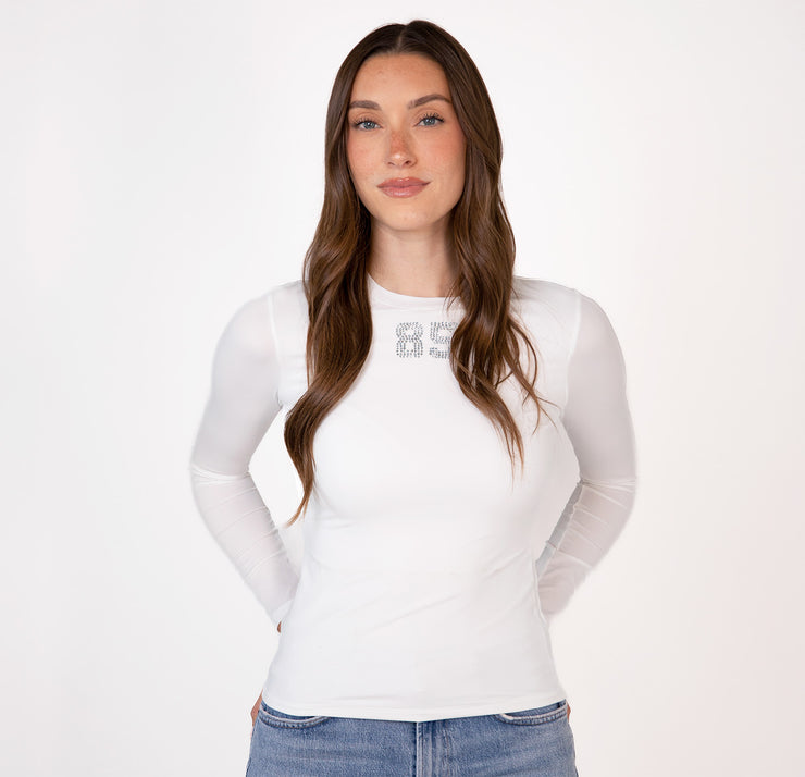 Shine On - White Slim Fit Long Sleeve Tee